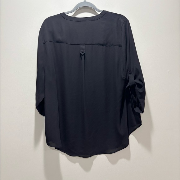Torrid Women’s Harper Black Blouse with Roll Tab Sleeves Career Wear Minimalist - Picture 2 of 5